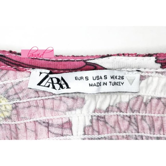 Zara Floral Balloon Sleeve Dress Smocked Puff Princess Pink Sweetheart Bust Mini - Picture 12 of 14